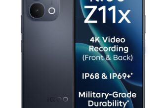 iQOO Z11x 5G (Titan Black, 6GB RAM, 128 GB Storage) | Dimensity 7400-Turbo Processor | 7200 mAh Battery | 4K Video Recording Front & Back | IP68 & IP69+ | Powered by OriginOS 6