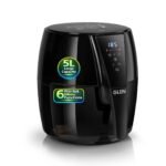 Glen Digital Air Fryer 5L, 1500W Large Airfryer with 6 Pre-Set Function, Non-Stick Basket, Auto Sleep & Shut Off, Timer & Temperature Control, Bake Fry Roast & Grill with Less Oil – Black (SA3041DIGI)