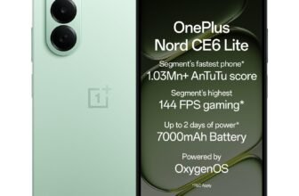 OnePlus Nord CE6 Lite | 8GB+128GB | Vivid Mint | Segment’s Fastest Dimensity 7400 Apex Processor | 7000mAh Battery | Segment’s Highest 144Hz Refresh Rate | 50MP Main Camera, 4K Video Recording